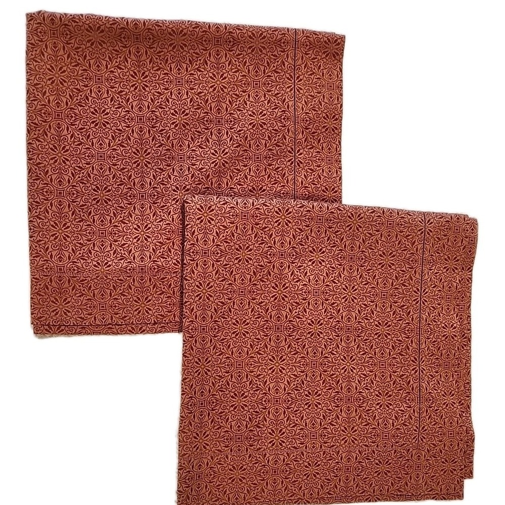 2-Sferra Autumn RED floral jacquard 31x31 Euro shams with hemstitch border READ